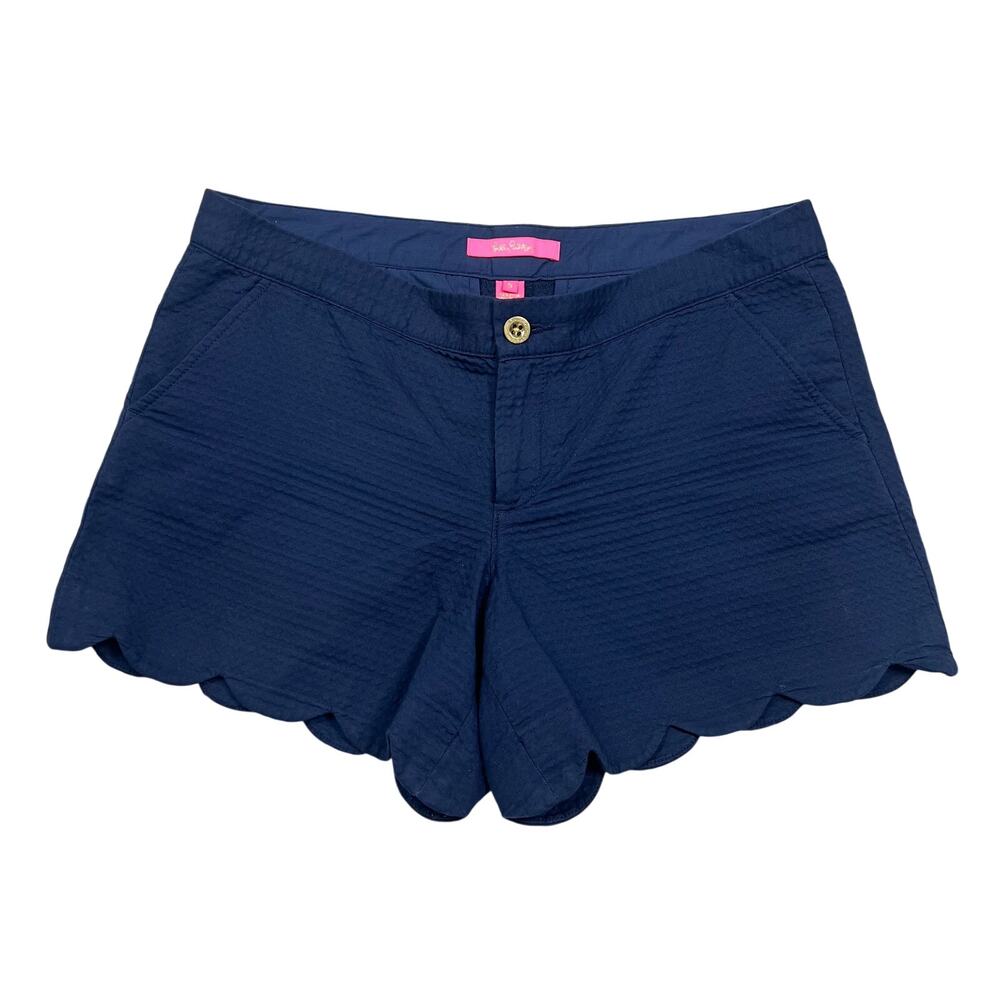 Lilly Pulitzer | Buttercup Navy Blue Textured Knit Scalloped Low Rise Shorts 8